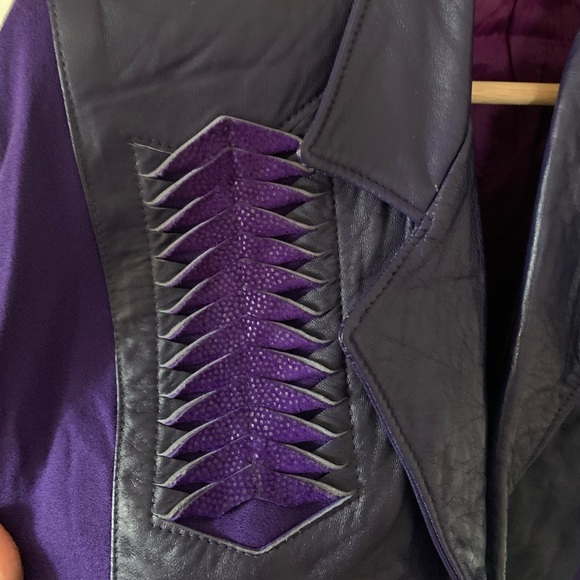 Vintage VTG Purple Leather and Wool Jacket Small - Picture 11 of 13